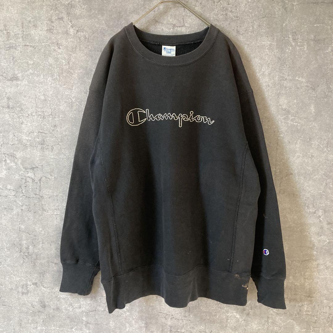 champion リバースウィーブ スウェット 刺繍ロゴ Lサイズ 黒 メンズ拍卖