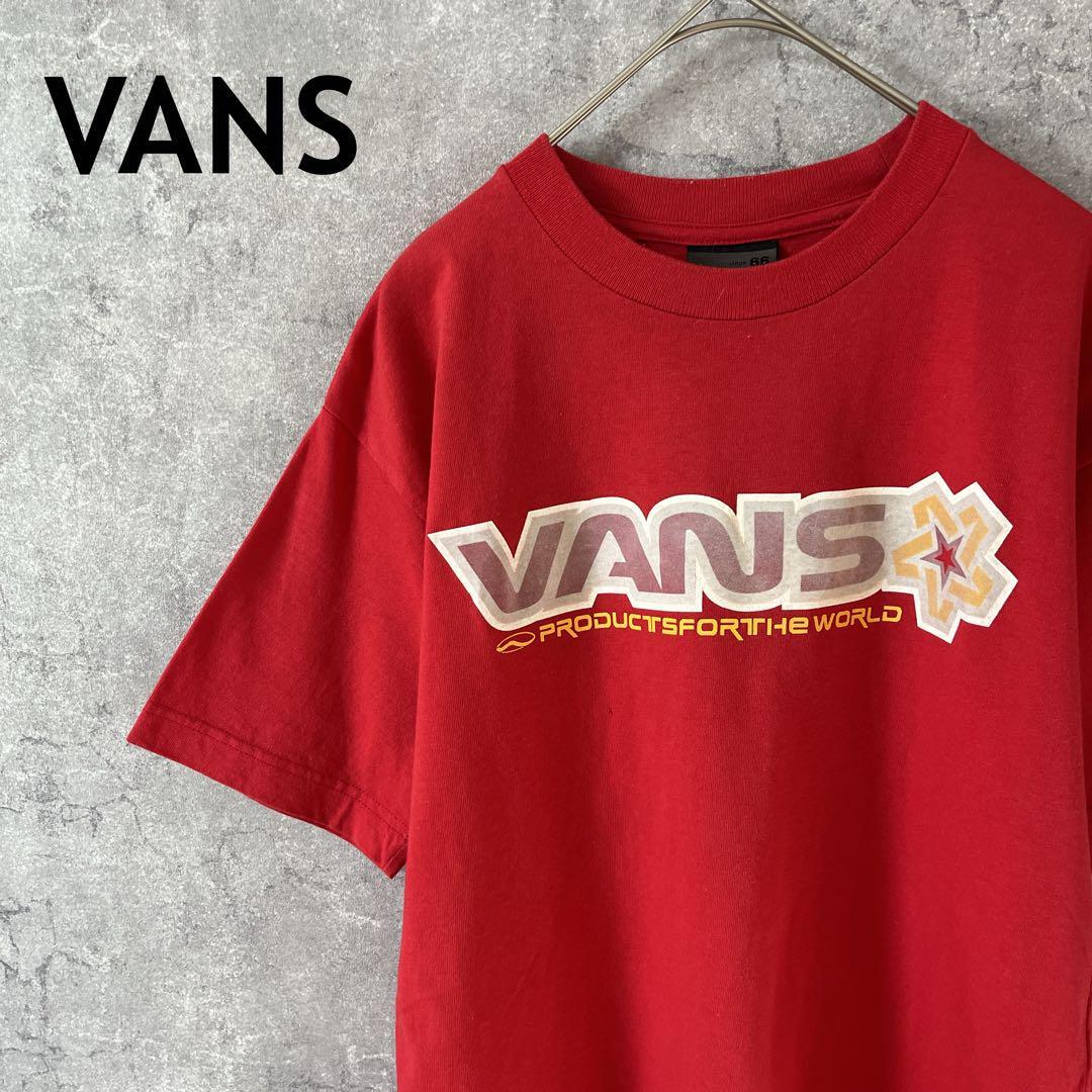 VANS 旧ロゴ Tシャツ 半袖 背面プリント 赤 メンズMサイズ拍卖