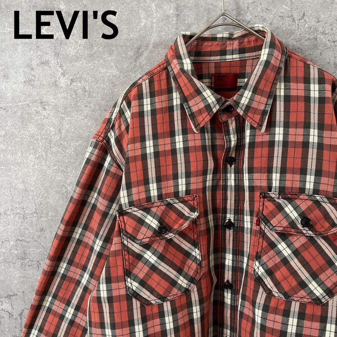 リーバイス チェックシャツ ネルシャツ 長袖 赤系 Lメンズ R2拍卖