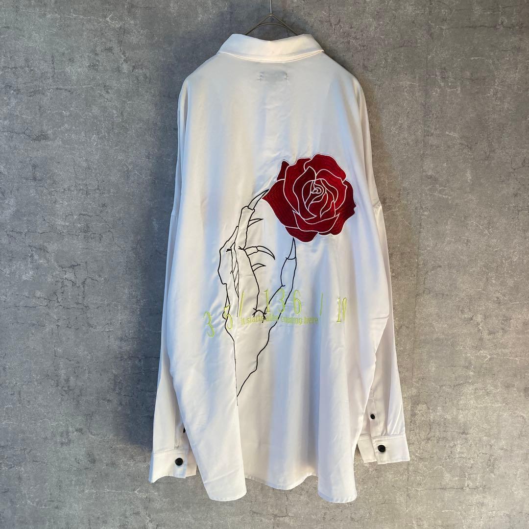 RE730 バラ刺繍シャツ 長袖 背面前面刺繍 オーバーサイズ メンズMシャツ拍卖