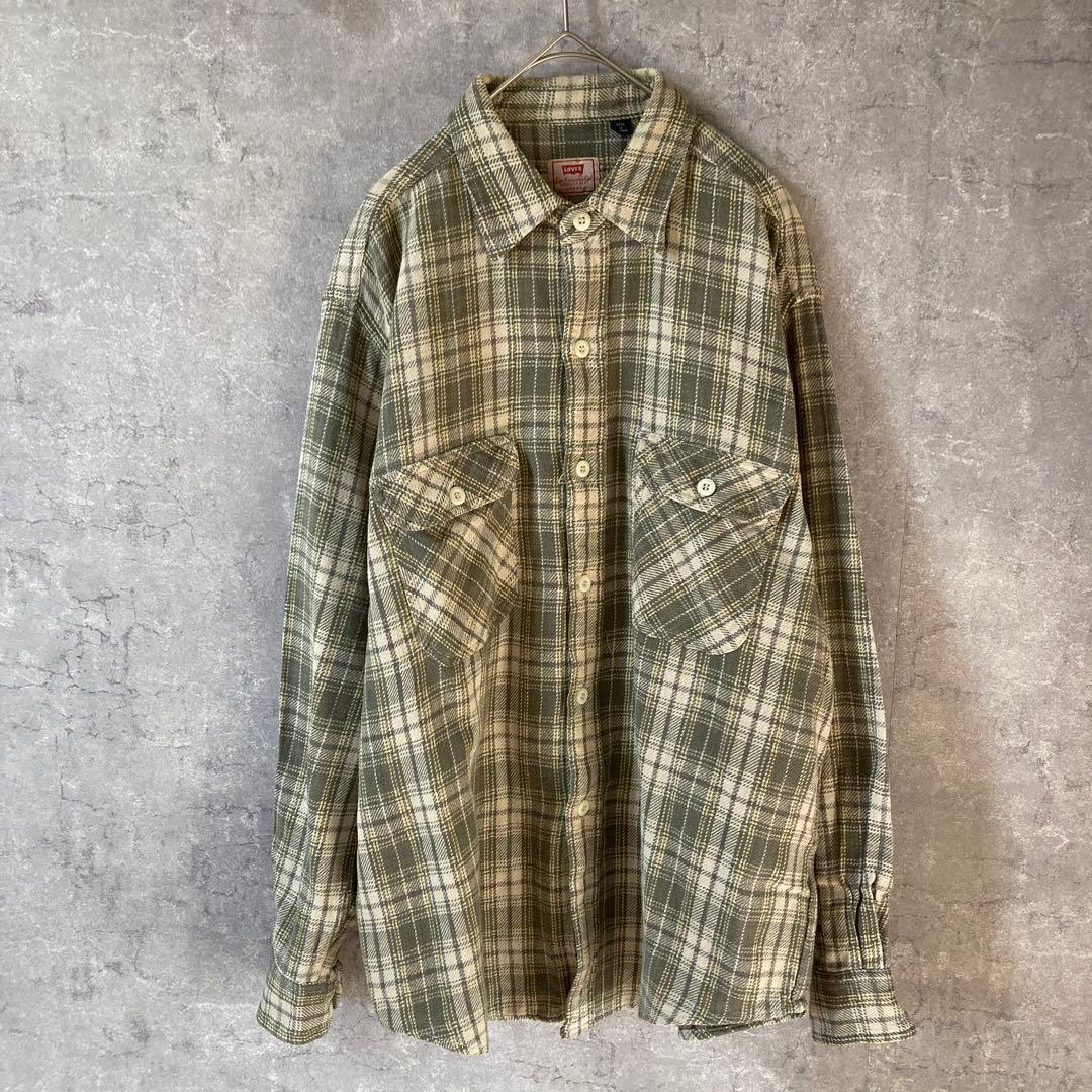 90s Levi's チェックネルシャツ 長袖 ゆったり Lサイズ ベージュ系拍卖