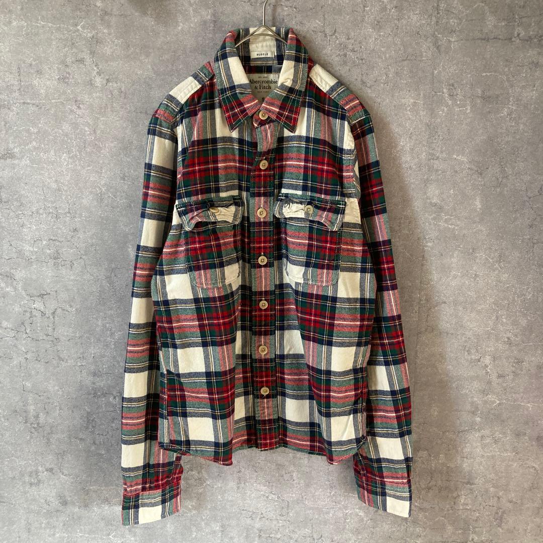 アバクロ ネルシャツ チェックシャツ 長袖 赤系 Sサイズ拍卖