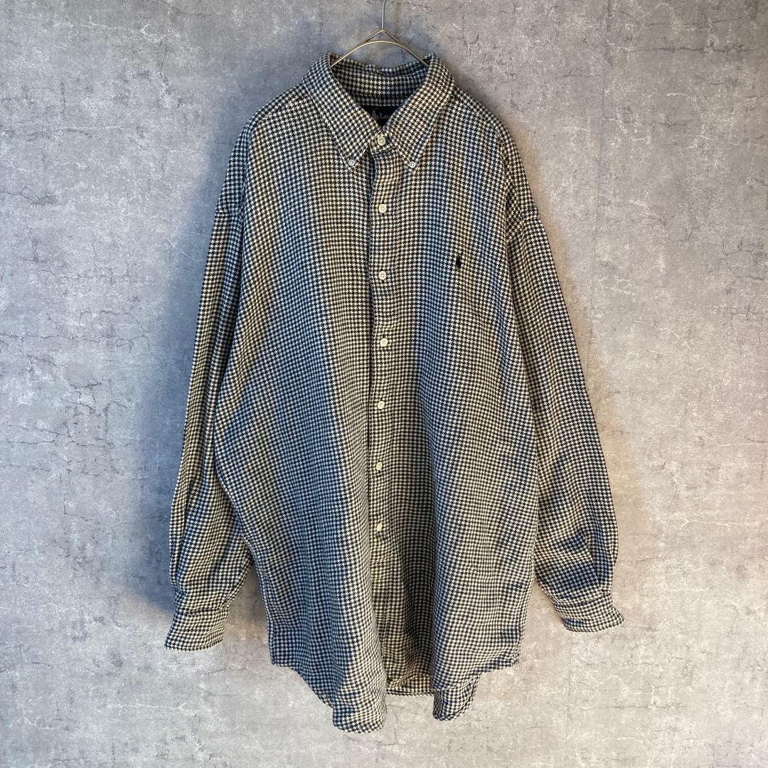 90s Ralph Lauren 千鳥柄シャツ ネルシャツ 長袖 大きなLサイズ拍卖