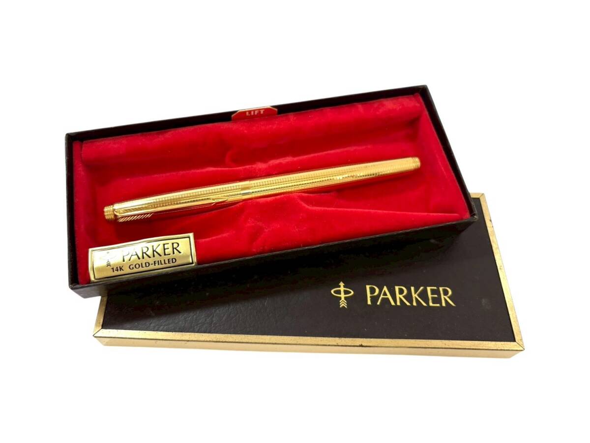 (U) PARKER/パーカー 万年筆 ペン先 14K刻印 ゴールドカラー 箱付き 文房具 ステーショナリー 現状品 (60028OT2)拍卖