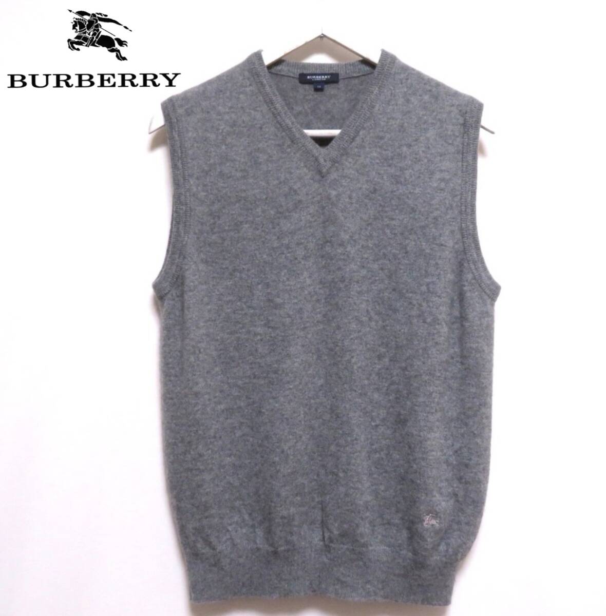 美品 BURBERRY CASHMERE バーバリー 最高級カシミヤ100% Vネックベスト ふわとろニット 極上の肌触り 紳士 Mサイズ 三陽商会 秋冬物拍卖