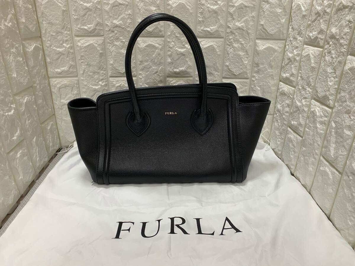 ◆FURLA◆カレッジ◆トートバッグ◆ブラックレザー◆フルラ◆保管袋有◆拍卖