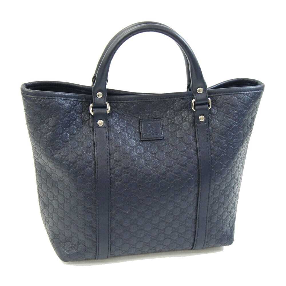 グッチ ハンドバッグ マイクログッチシマ 297557 ダークネイビー レザー 中古 ミニトート GG ロゴ レディース拍卖