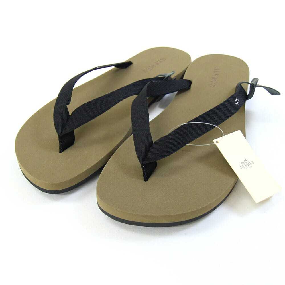 エルメス メンズシューズ イゾレラ カーキ ブラック サイズ40 中古 ソルド品 靴 ビーチサンダル シューズ拍卖