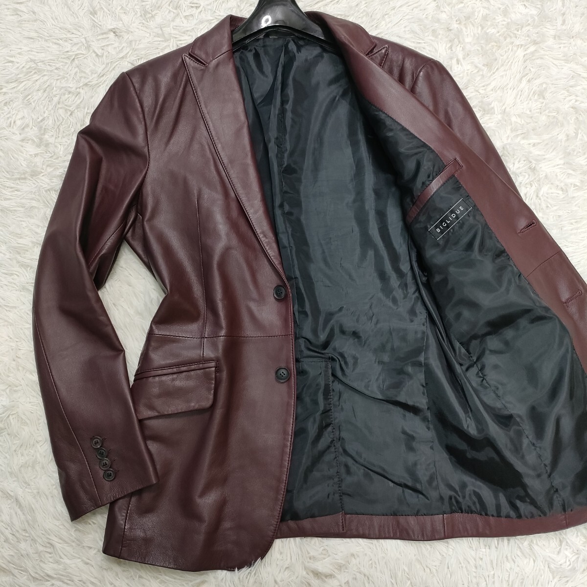 ◎美品/L相当 ビリドゥーエ テーラードジャケット BIGLIDUE 羊革 ラムレザー シープスキン 高級感◎ 48 ボルドー バーガンディー メンズ 2B拍卖