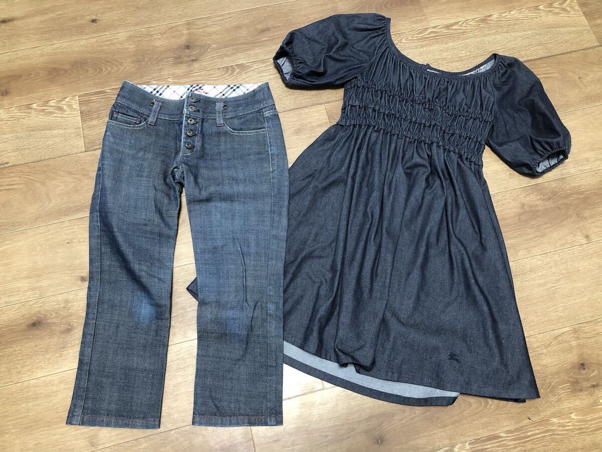 10-275 BURBERRY BLUE LABEL バーバリー ブルーレーベル デニム ワンピース ボトムス ブランド 服 セット レディース 女性 サイズ 24 38拍卖