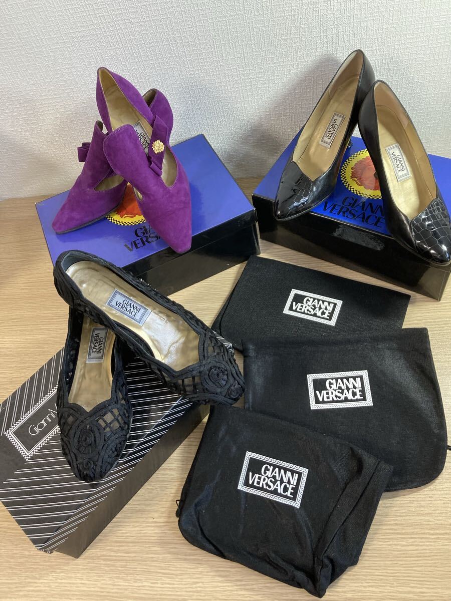 10-218 GIANNI VERSACE ジャンニ ヴェルサーチ 靴 パンプス シューズ ヒール ブランド ファッション レディース おまとめ セット拍卖
