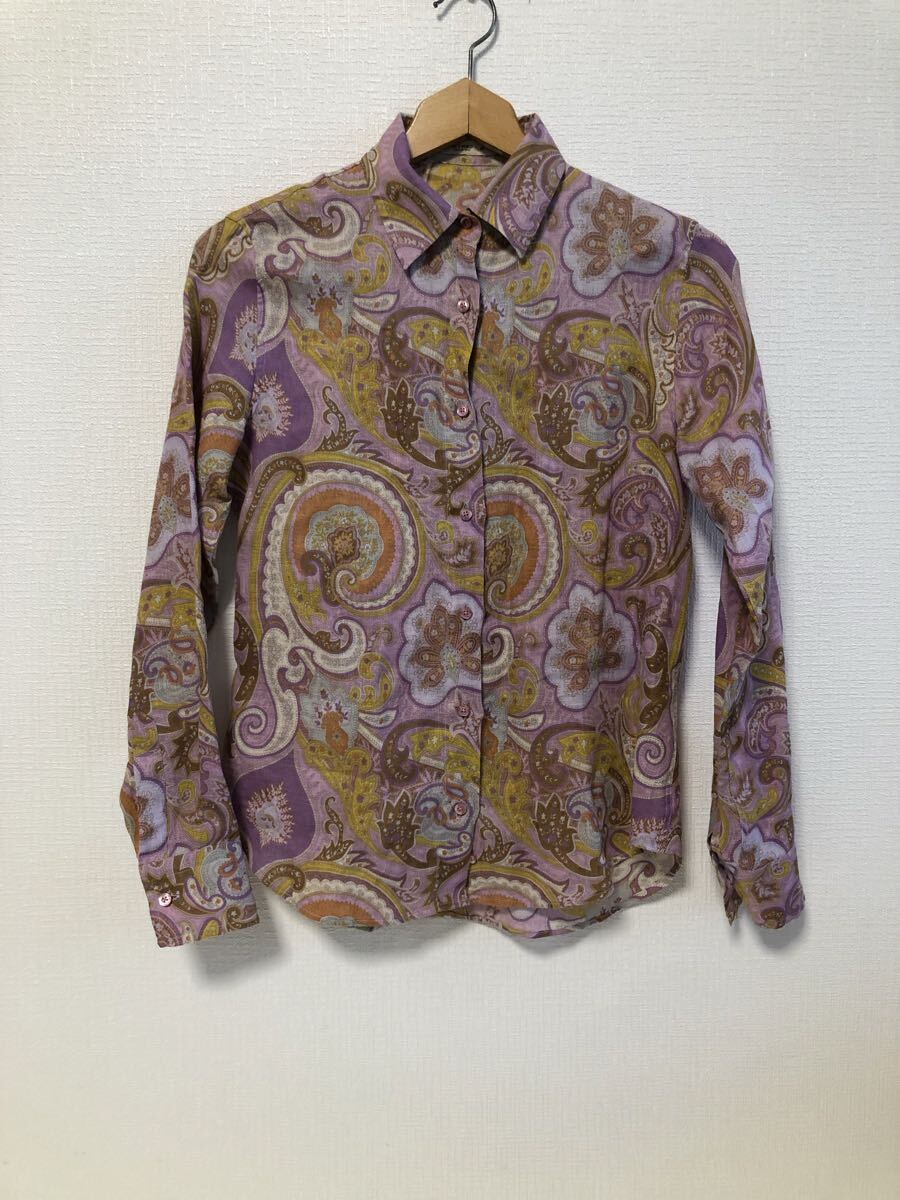 10-273 ETRO エトロ ペイズリー柄 長袖 シャツ 長袖シャツ 総柄 ブランド 服 サイズ 40 レディース 女性 麻 100%拍卖