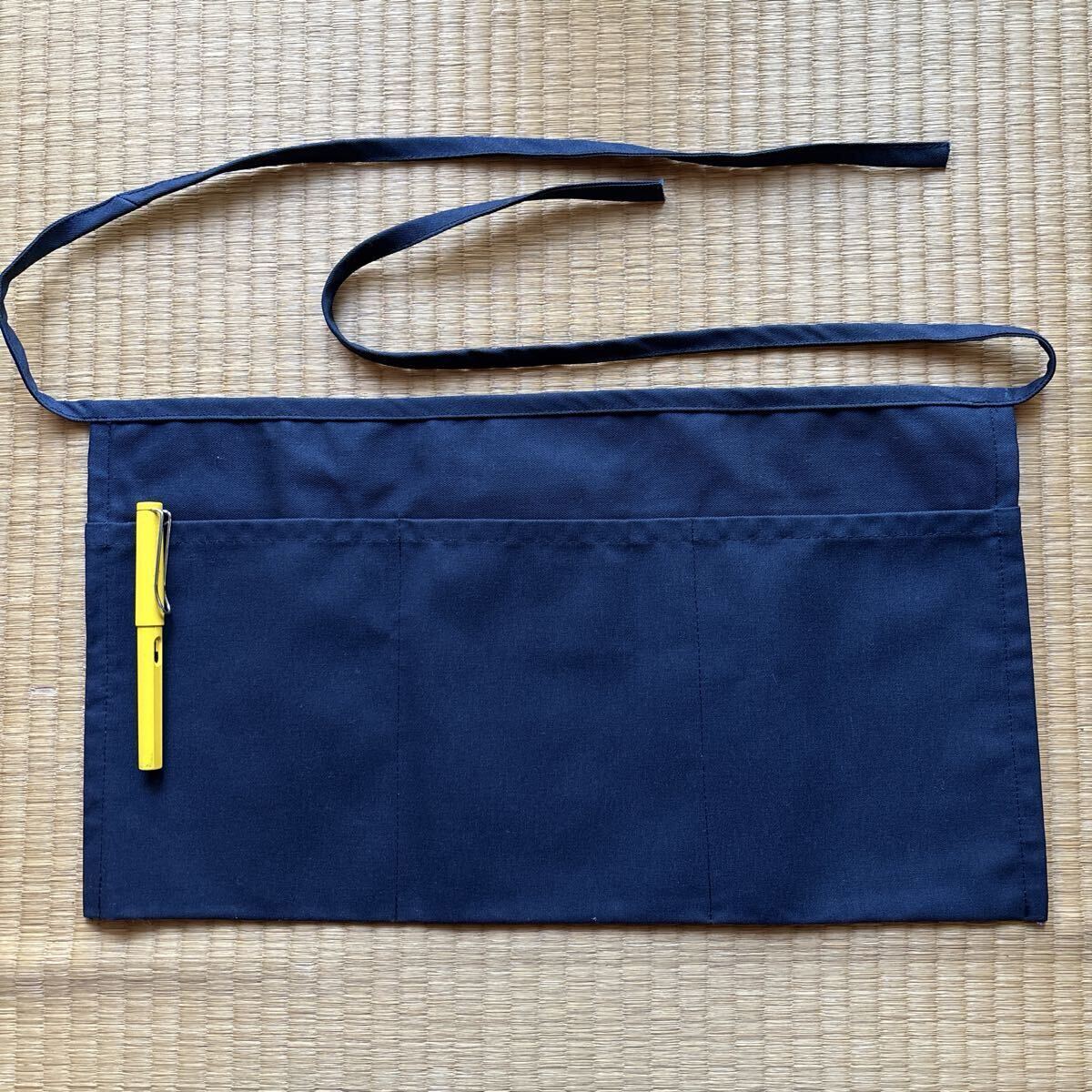 WOVEN WAREウーブンウェア カフェエプロン 未使用美品 ショート丈 ネイビー濃紺色 ガレージ ソロキャンプ ガーデニング 3ポケット 兼用 ①拍卖