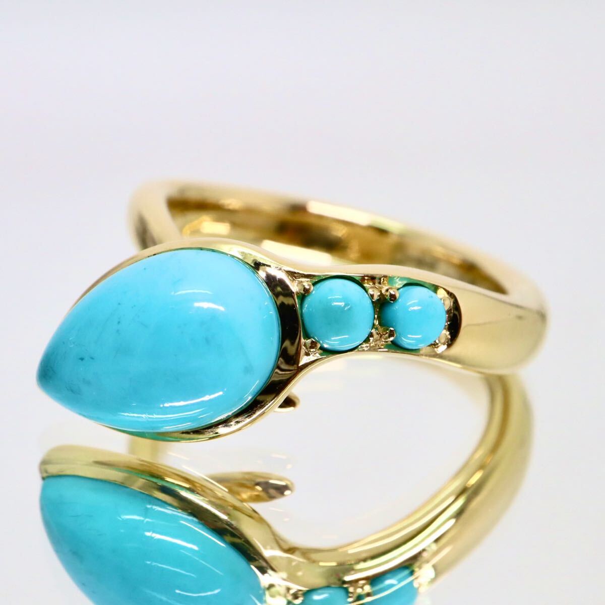 K14!!3.35ct!!ソ付き!!■天然トルコ石リング■O 約8.1g 約15号 #15 ターコイズ diamond 指輪 ring ジュエリー jewelry EH3/ Z208拍卖