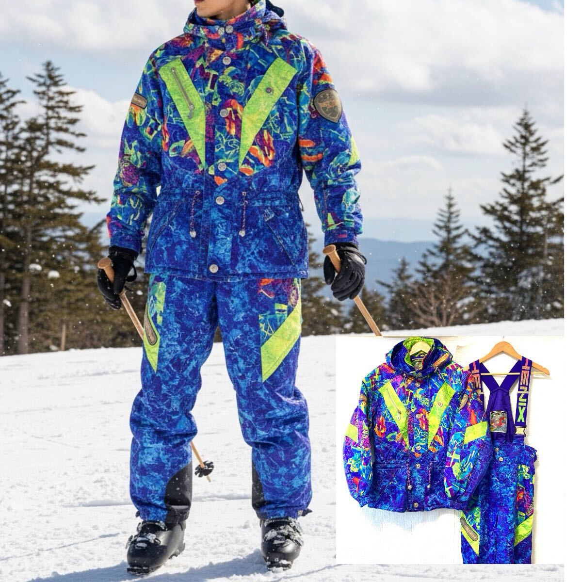 上下セット◎【PHENIX】フェニックス スキーウェア スノー ジャケット スノボ パンツ セットアップ ナイロン100% 中綿 ブルー系 L/Y37086UU拍卖