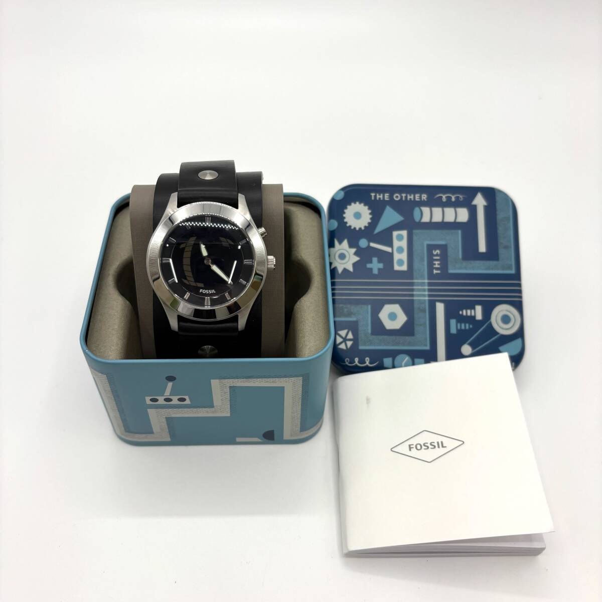 ☆ほぼ未使用品☆ FOSSIL フォッシル BIG TIC クオーツ腕時計 FS5739 2針 アナデジ レザーベルト 保存箱付 デジタル アナログ 【5811】拍卖