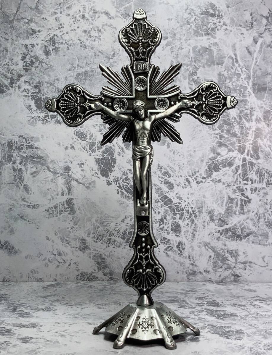 ◆同梱発送可◆「卓上 十字架/クロス/ロザリオ イエス・キリスト シルバー」fire_sale 【タグ:アクセサリー】拍卖