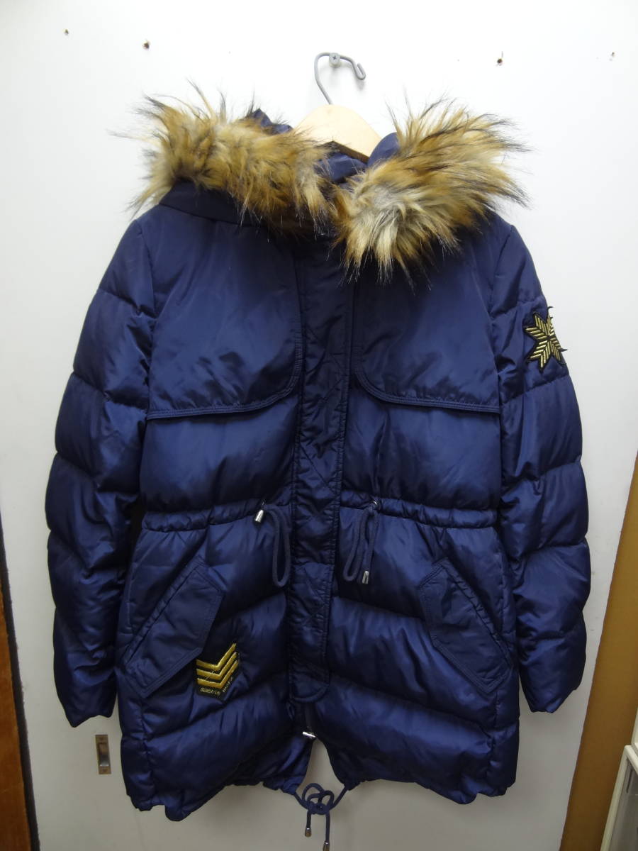 全国送料無料 中国有名ブランドSemir森馬 レディース 紺色 脱着可能ファー付きパーカーダウンジャケットコート L(165/88A)サイズ拍卖
