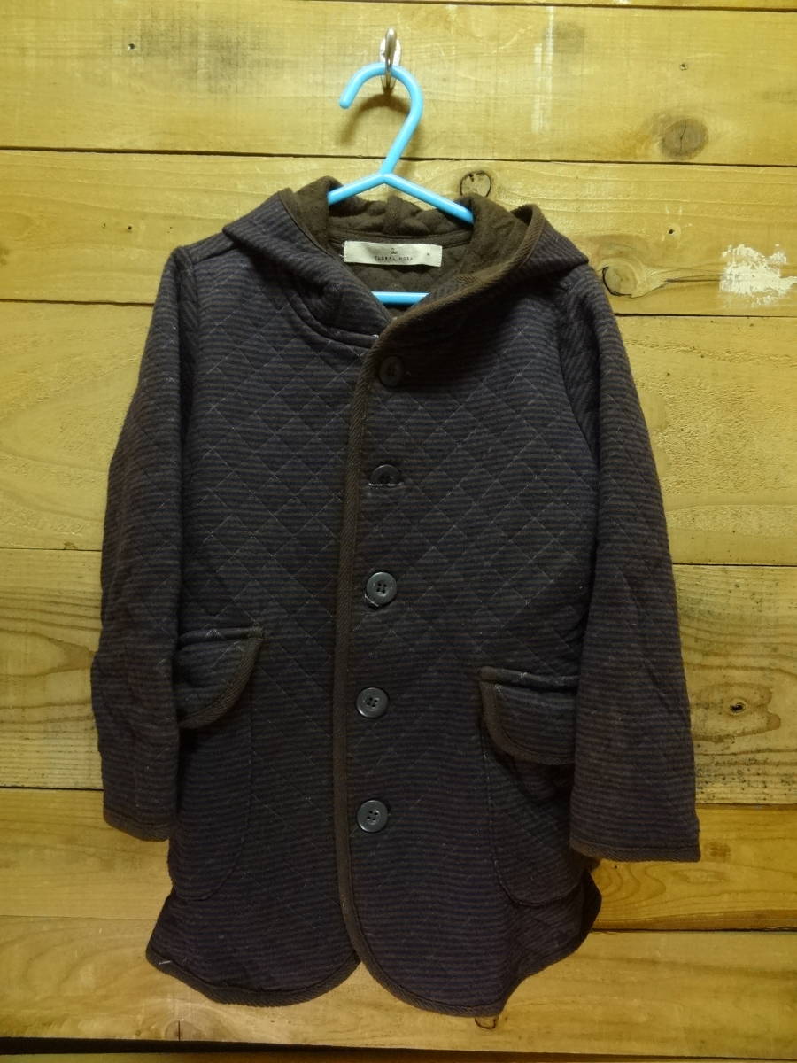 全国送料無料 グローバルワーク GLOBAL WORK 子供服キッズ男&女の子茶系ボーダー柄スウェット素材キルティングパーカーコート M(100-110)拍卖