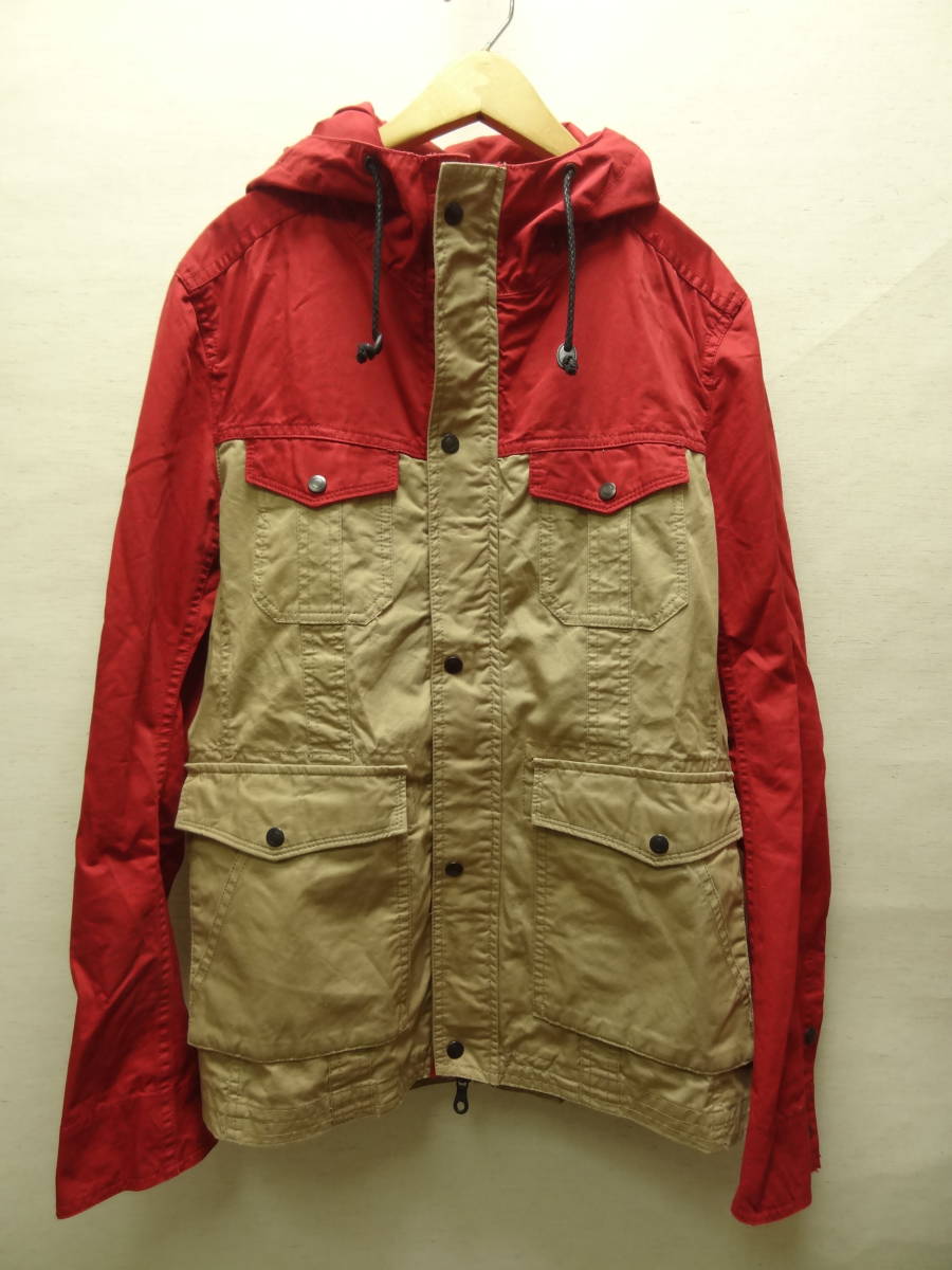 全国送料無料 ハイダウェイ ニコル phenium HIDEAWAYS NICOLE メンズ 赤Xベージュ色 マウンテンパーカー 48(M)サイズ拍卖