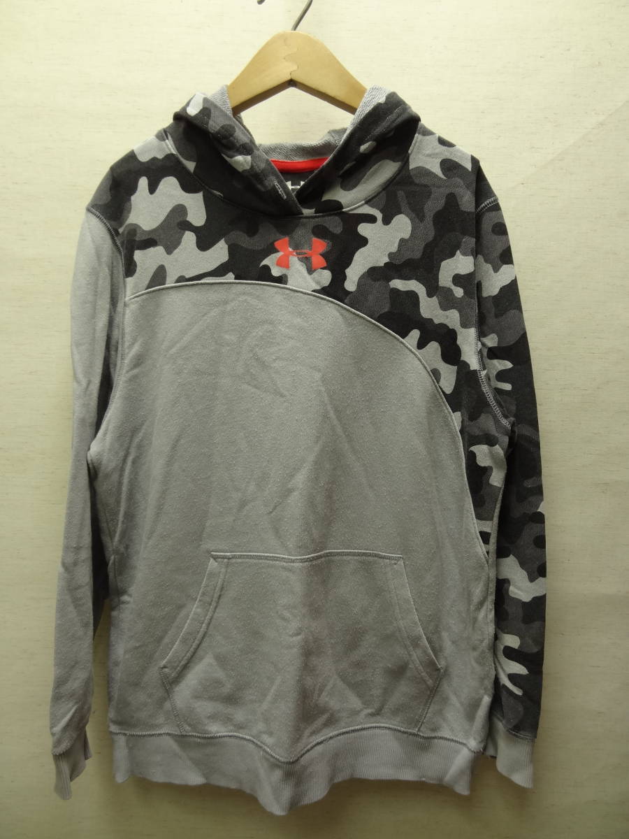 全国送料無料 アンダーアーマー UNDER ARMOUR 子供服キッズ 男&女の子 カモフラージュ&グレー スウェット プルパーカー 160(YXL)拍卖