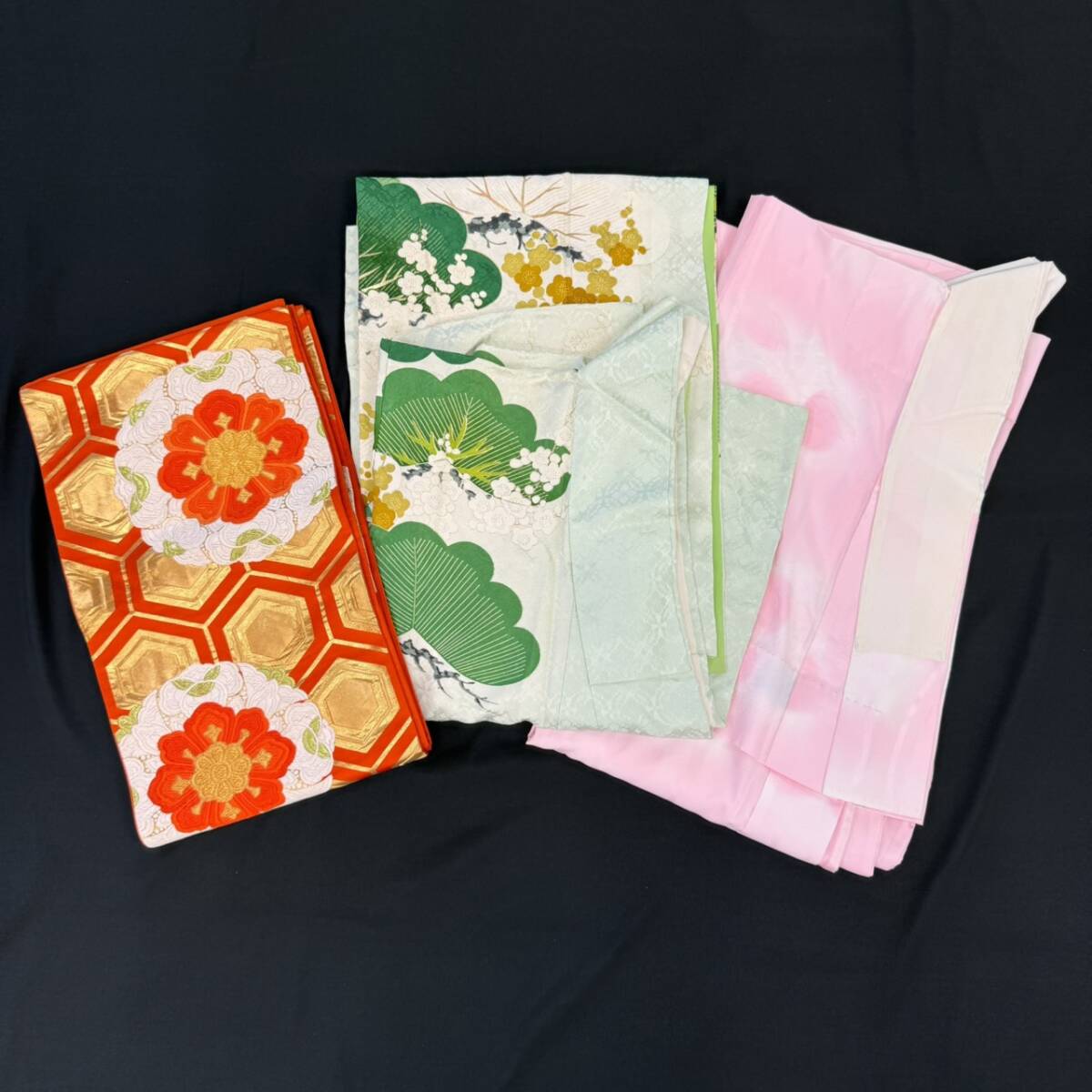 KIS/039843-1/3000/M114-21/振袖、長襦袢、帯 3点セット 和装 レディース 拍卖