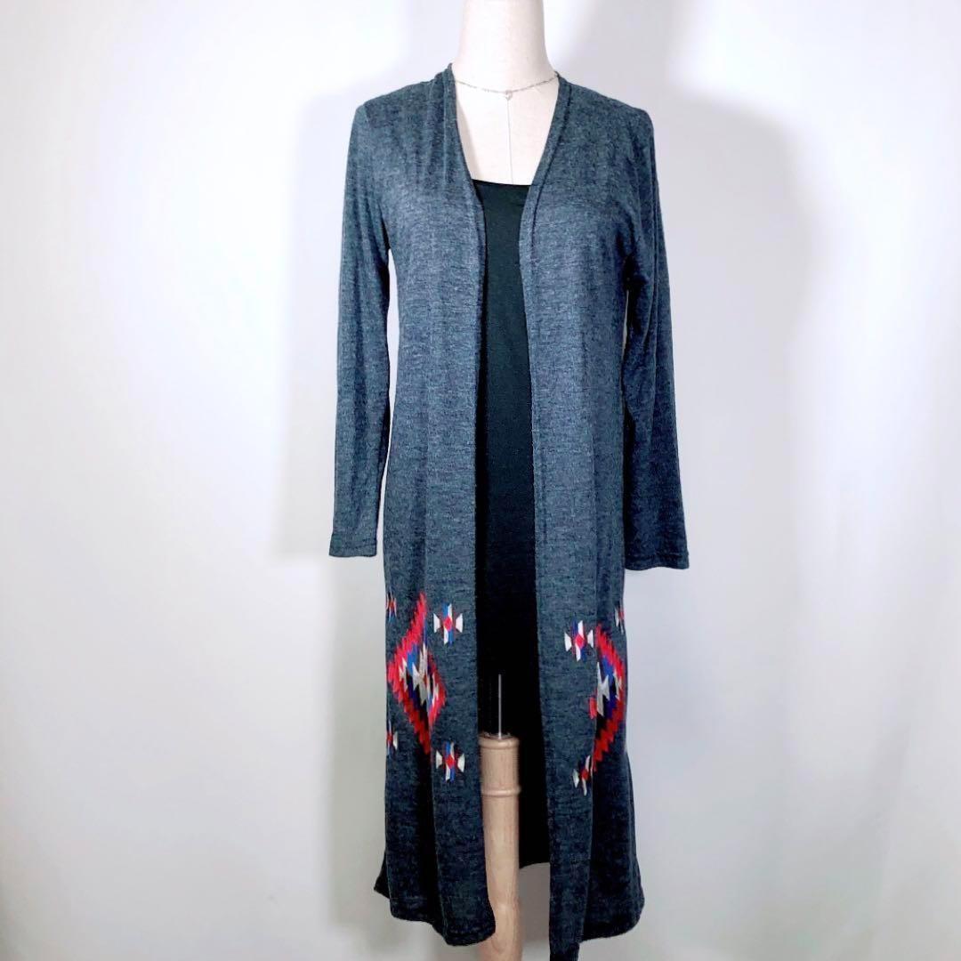 anap mimpi アナップミンピ トッパーカーディガン カラフルオルテガ刺繍 個性的 オープンフロント ロングカーディガン ブルー フリーサイズ拍卖