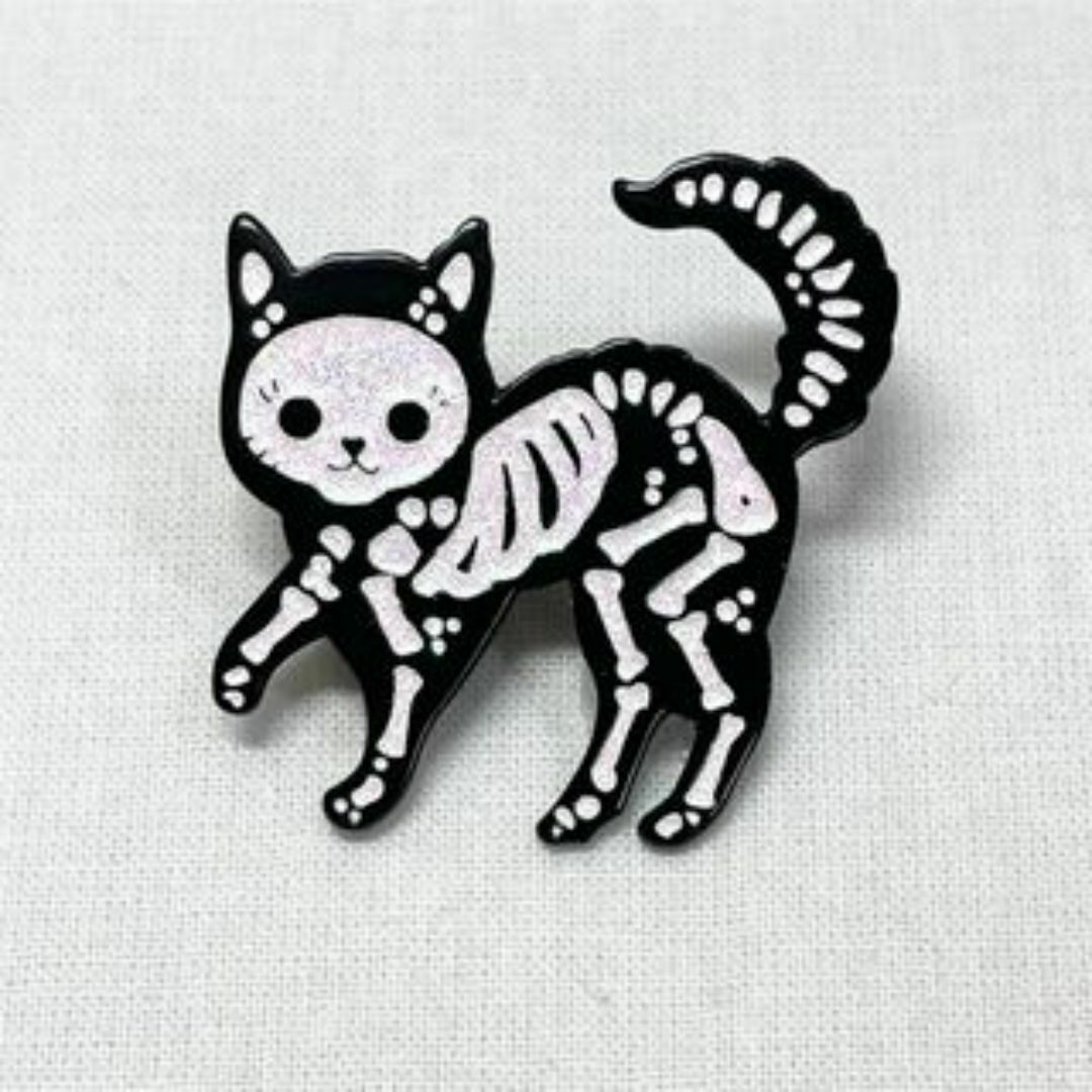 【ピンバッジ】骸骨 猫 スカル にゃんこ かわいい ラメ拍卖