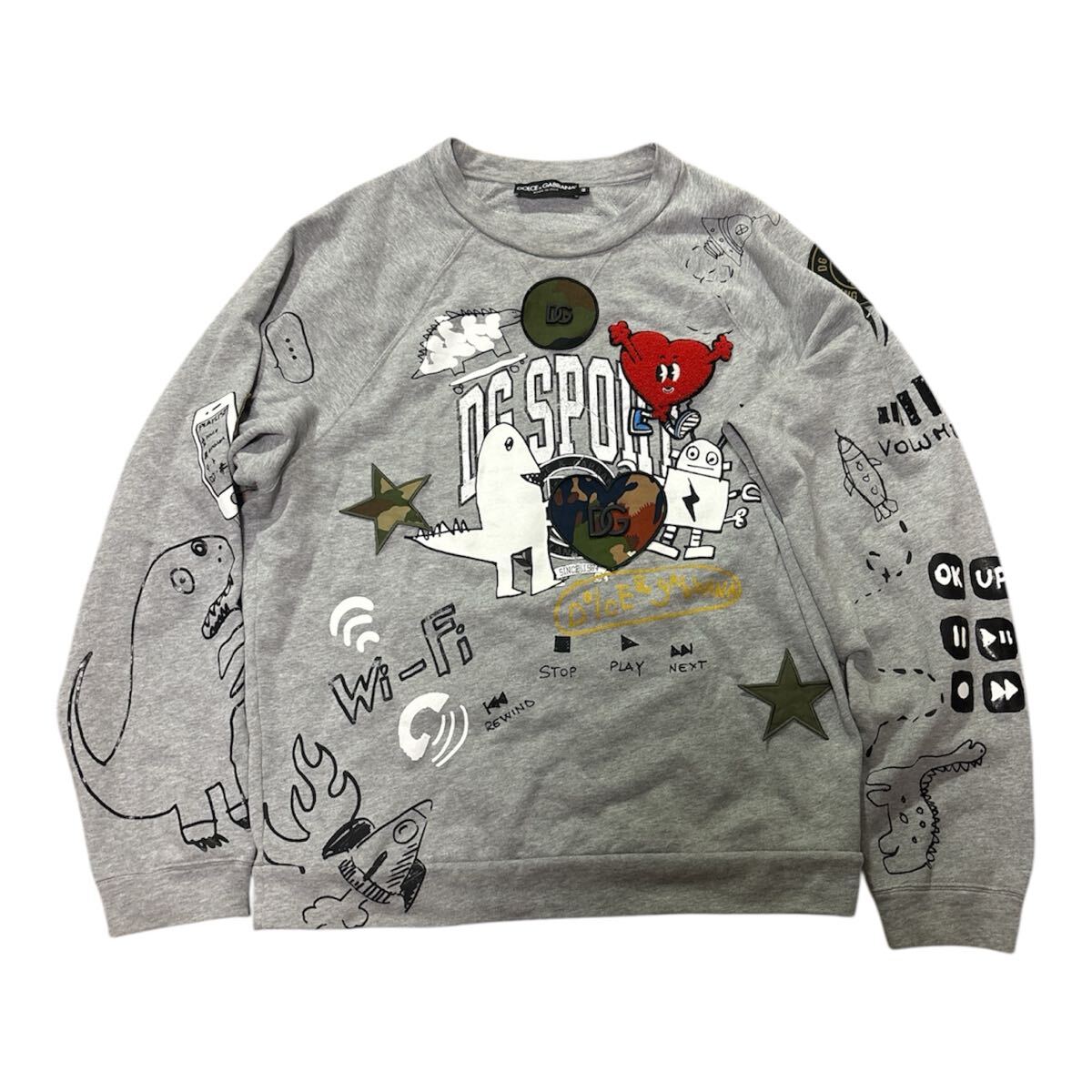メンズ 44 DOLCE&GABBANA D&G ドルチェ&ガッバーナ ドルガバ スウェットシャツ トレーナー グレー ロゴパッチ オーバーサイズ 迷彩拍卖