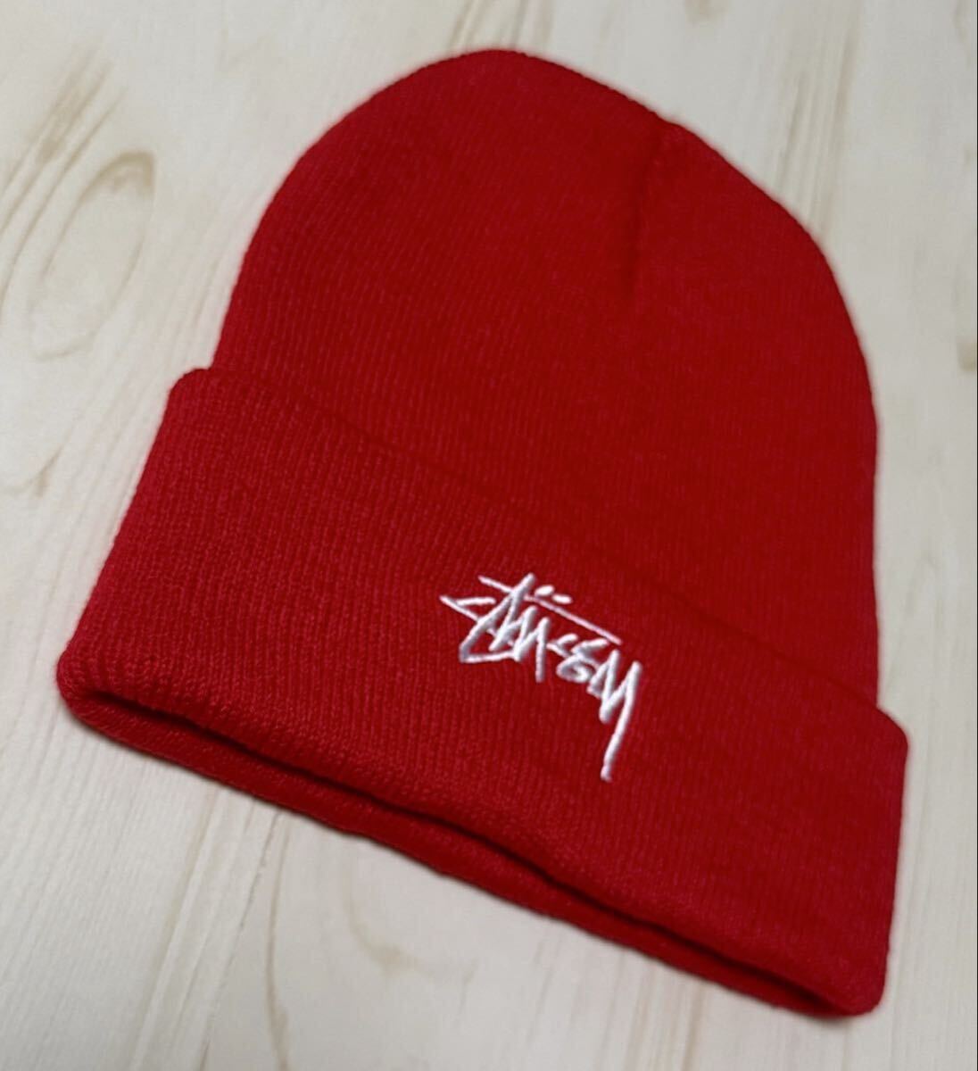 STUSSY ステューシー ニット帽 ビーニー レッド 赤拍卖