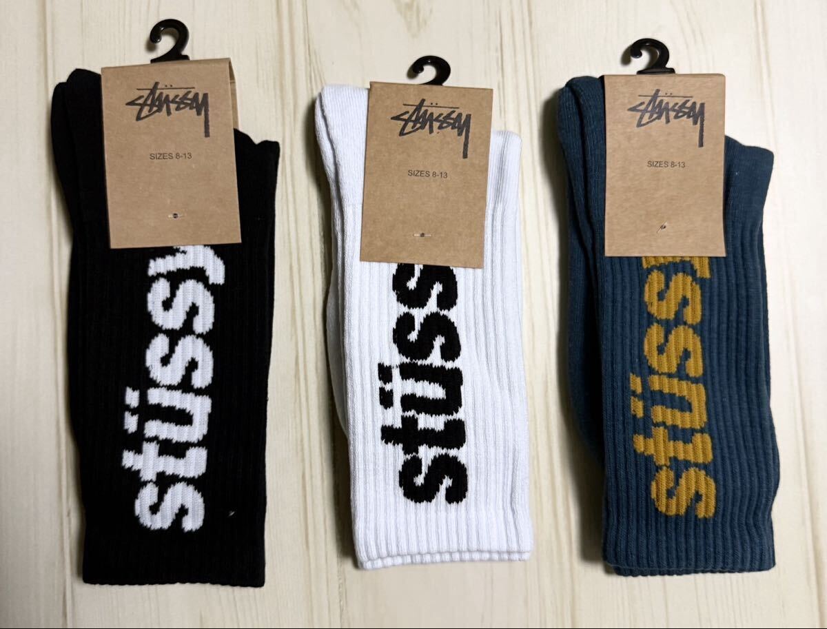 3足セット STUSSY ステューシー ソックス 靴下 メンズ ブルーグレー ホワイト ブラック拍卖