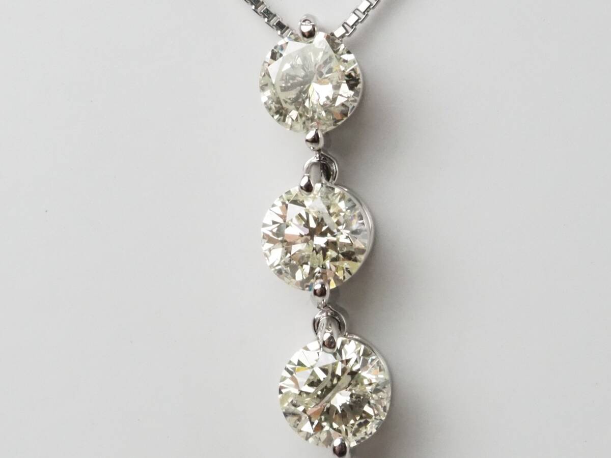 【8377A】Pt900/Pt850 天然ダイヤモンド 3P/1.00ct/3.27g ネックレス拍卖