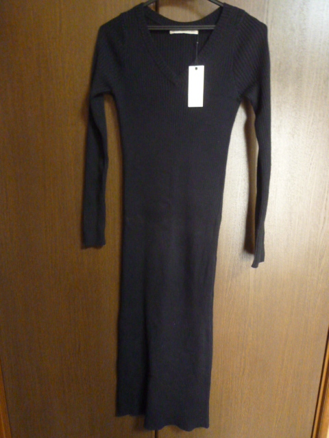 タグ付未使用★ROYAL PARTY ロイヤルパーティー ニット ロングワンピース F リブ編み ブラック \6,900+税拍卖