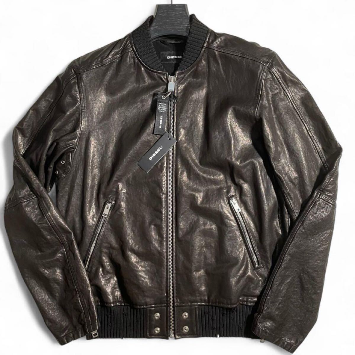未使用 ディーゼル ブルゾン MA-1 ラムレザージャケット ダメージ加工拍卖