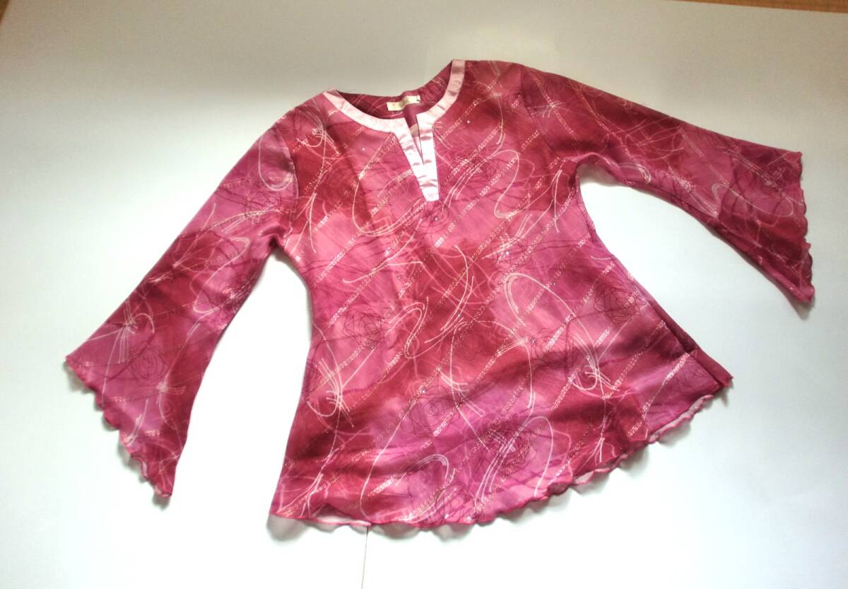 シフォンシアーフリル袖フリル裾トップス/エスニックアジアンオリエンタル社交ダンスブラウスシャツAMINAヒッピーアミナチャイハネマライカ拍卖