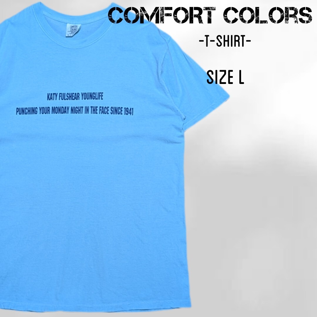 COMFORT COLORS コンフォートカラーズ Tシャツ 半袖Tシャツ L ブルー メッセージTシャツ拍卖