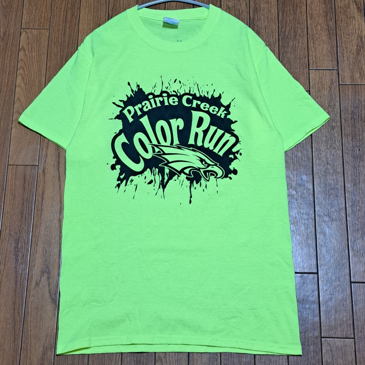 プレイリークリーク カラーラン Tシャツ Sサイズ 蛍光イエロー 黄色 半袖Tシャツ 半袖 両面プリント スポンサーロゴ拍卖