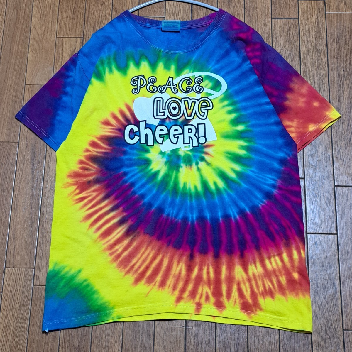 Hanes ヘインズ Tシャツ タイダイ M PEACE LOVE CheeR 半袖Tシャツ ビンテージ拍卖