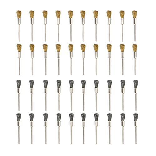 YFFSFDC ルーター ブラシ 40個入り 筆型 真鍮ワイヤーブラシ 鋼ブラシ 2.35mm軸 研磨ブラシ ドレメル 回転ツール アクセサリー拍卖