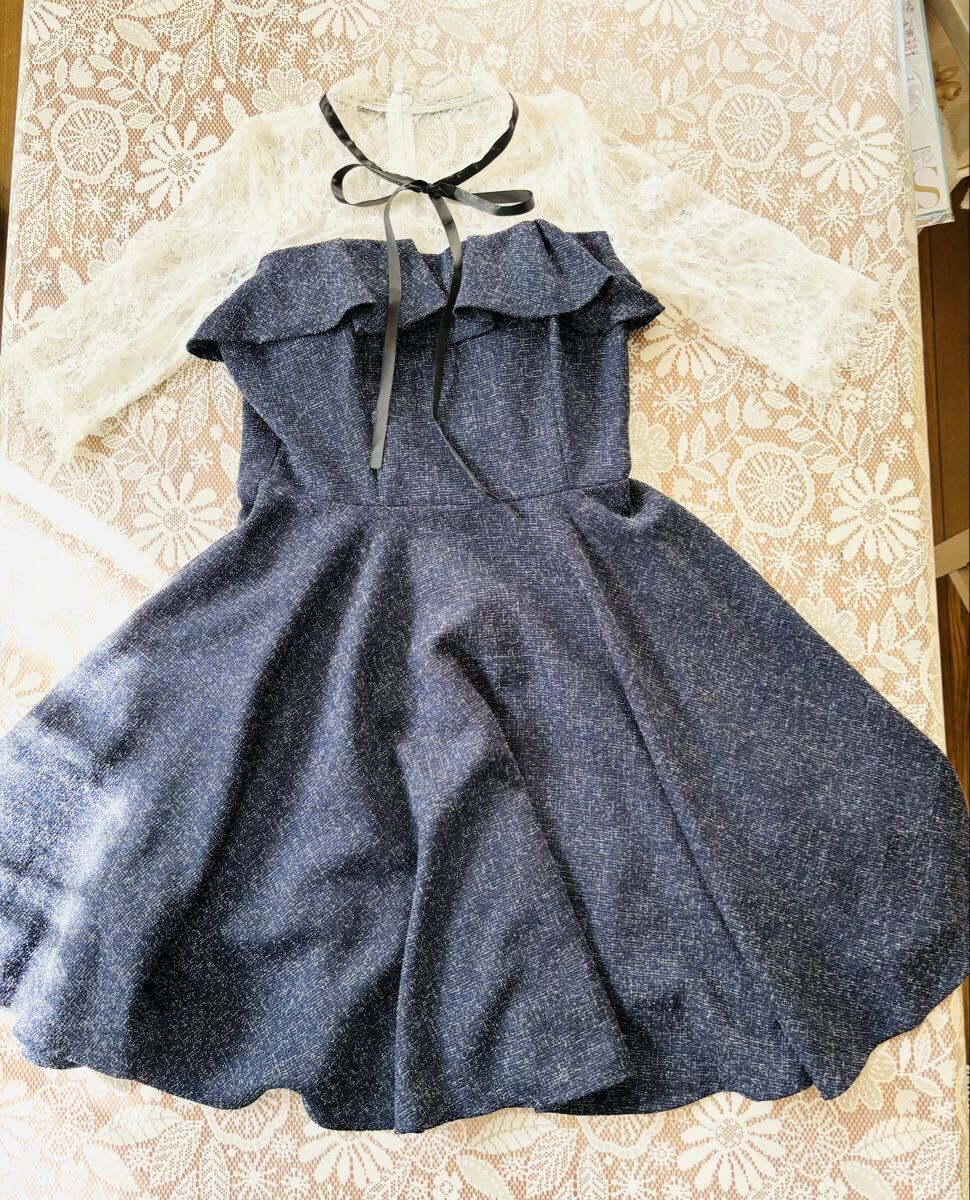 パーティードレス ワンピース 濃紺 胸パット入り 結婚式 成人式 拍卖