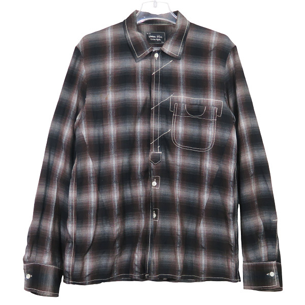NUMBER (N)INE ナンバーナイン オンブレチェック レーヨン長袖シャツ F08-NS007 ロングスリーブ ブラウン サイズ3 Octz拍卖