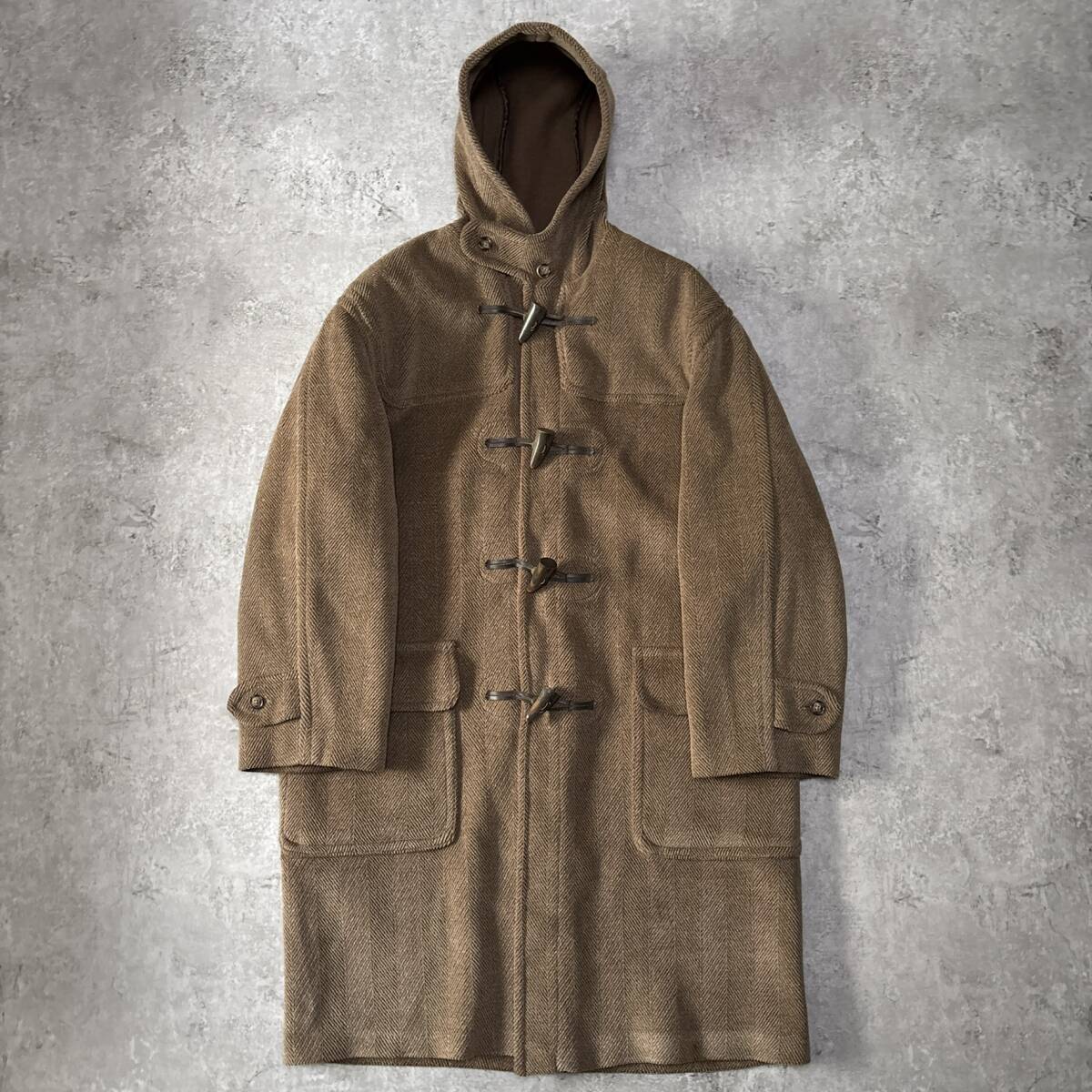 希少 英国製 GLOVERALL グローバーオール ムーアブルック ヘリンボーン キングストン ダッフルコート 38 48 (XL相当) ブラウン系 D261拍卖