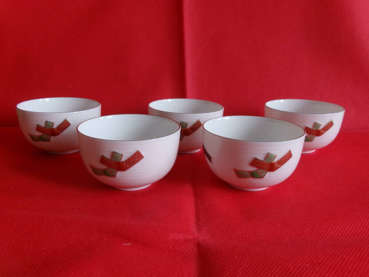 未使用品 たち吉 結び金彩 湯呑 汲出し 5個揃拍卖