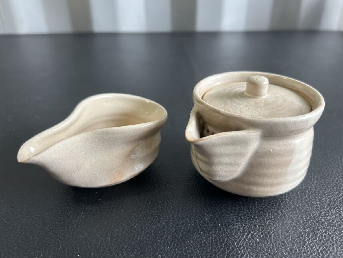 中古品☆萩焼 煎茶器 湯冷まし 急須 茶道具 陶山 陶器 煎茶道具 2点 まとめて拍卖
