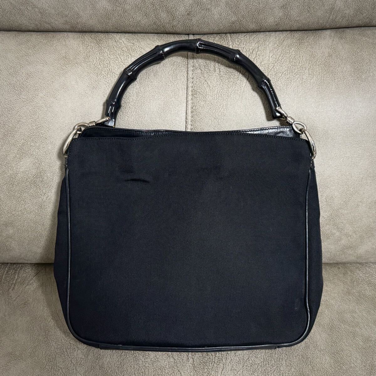 1円〜 GUCCI グッチ バンブー ハンドバッグ レザー ナイロン トートバッグ レディース 黒 ブラック系拍卖