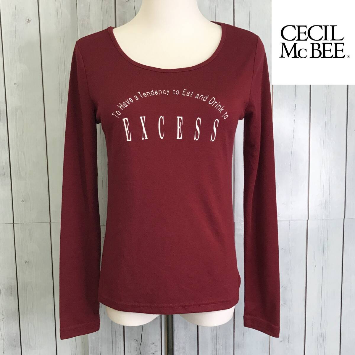 CECIL McBEE セシルマクビー ロングTシャツ Mサイズ ボルドー 長袖 A-18 USED拍卖