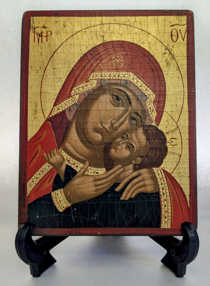 聖母マリアの祭壇画 ビザンチン様式 木製 宗教画 キリスト教 壁掛け 聖像画拍卖