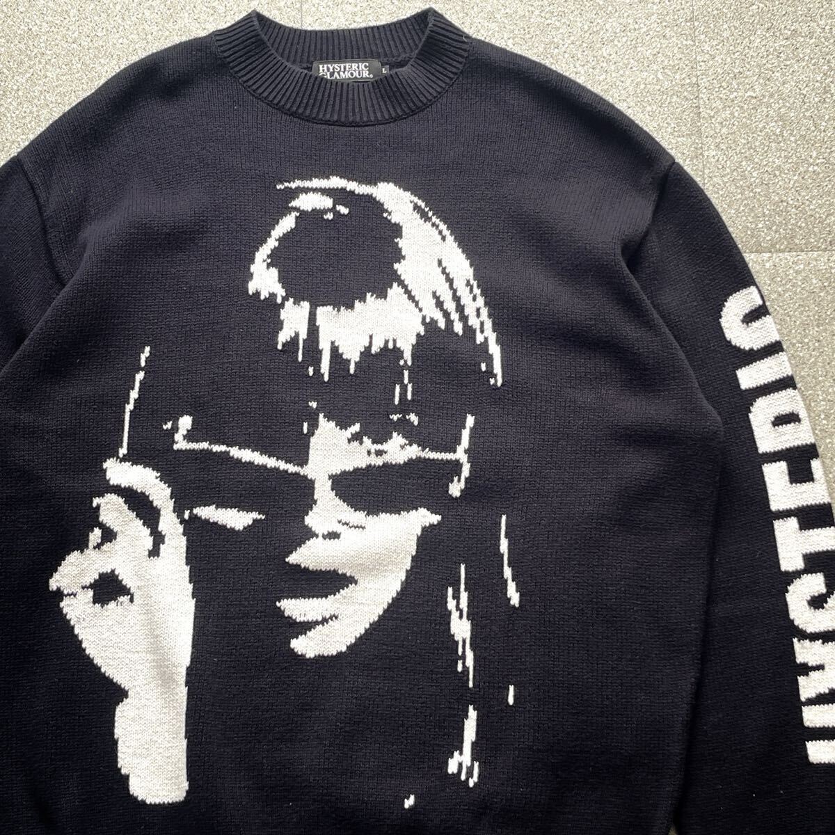【サイズL チラ見せガール】 HYSTERIC GLAMOUR ヒステリックグラマー ヒスガール ニット セーター クルーネック y2k アメカジ 拍卖