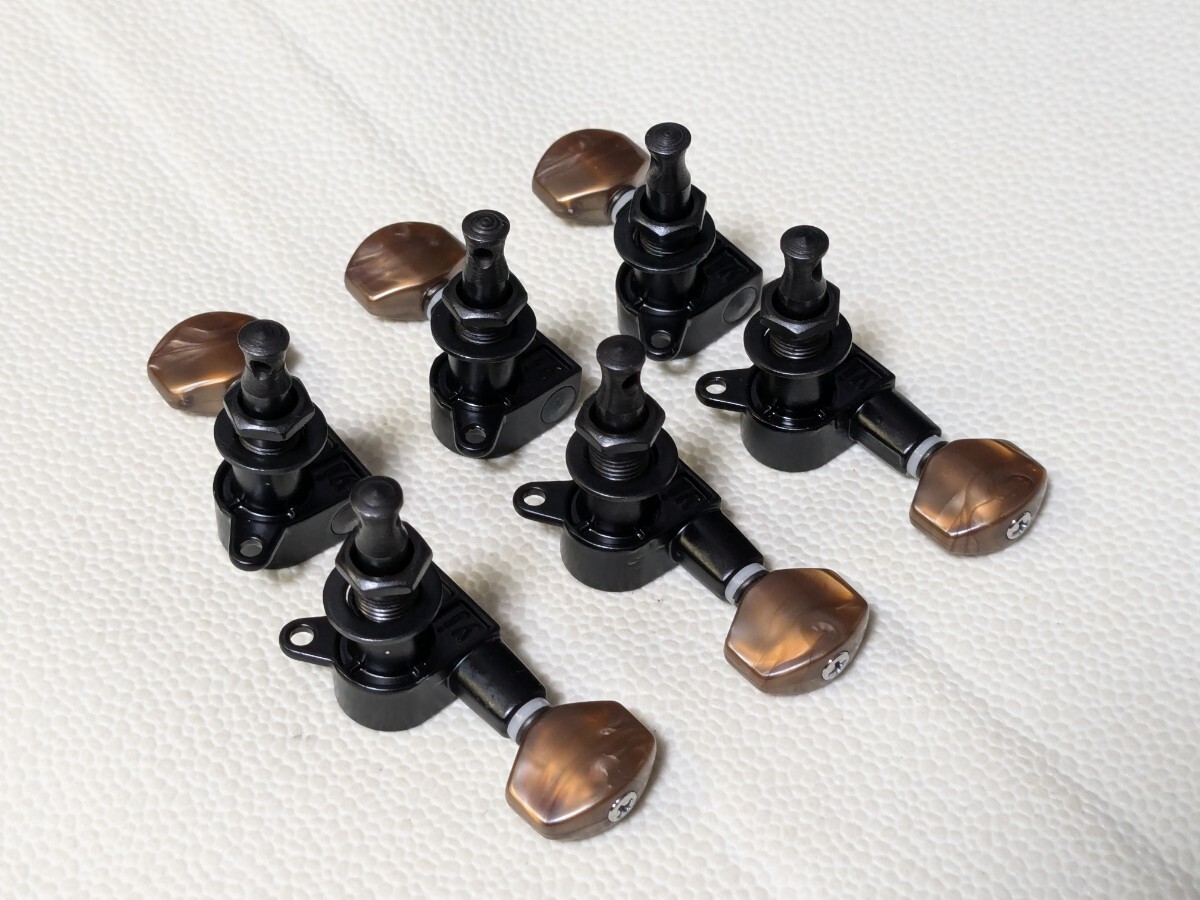 ギター用 ペグ 3:3 未使用品 黒 ブラウンパーロイドボタン拍卖