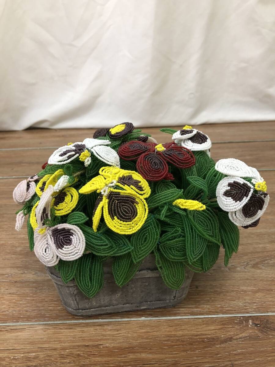 ビーズフラワー(ビーズ細工)パンジーの鉢植え DH1024-18拍卖